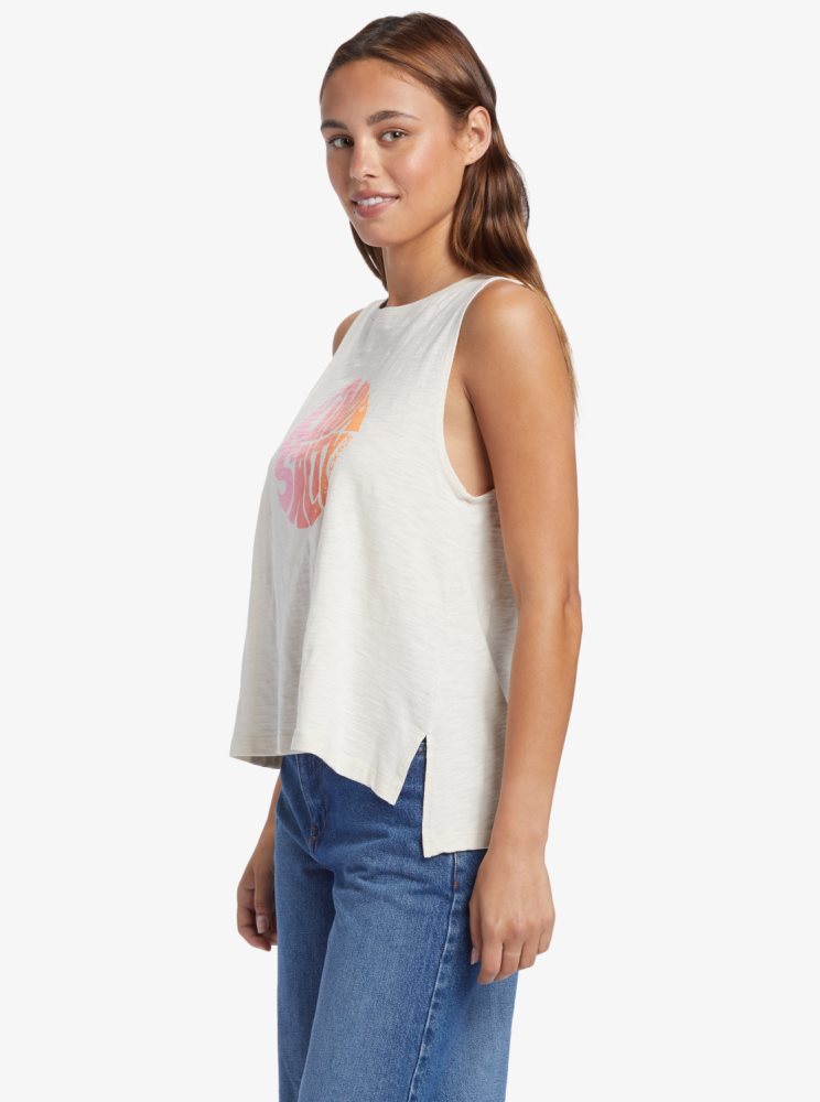 White Women's Roxy Kinda Salty Sleeveless T Shirts | USA QZMU-83671