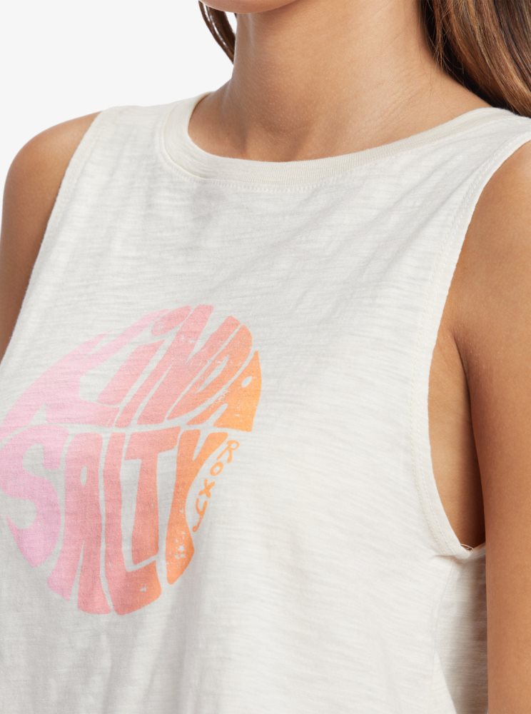 White Women's Roxy Kinda Salty Sleeveless T Shirts | USA QZMU-83671