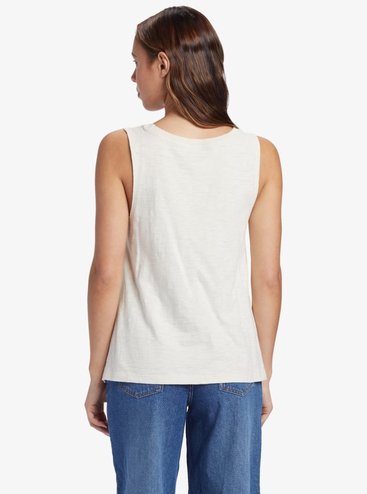 White Women's Roxy Kinda Salty Sleeveless T Shirts | USA QZMU-83671