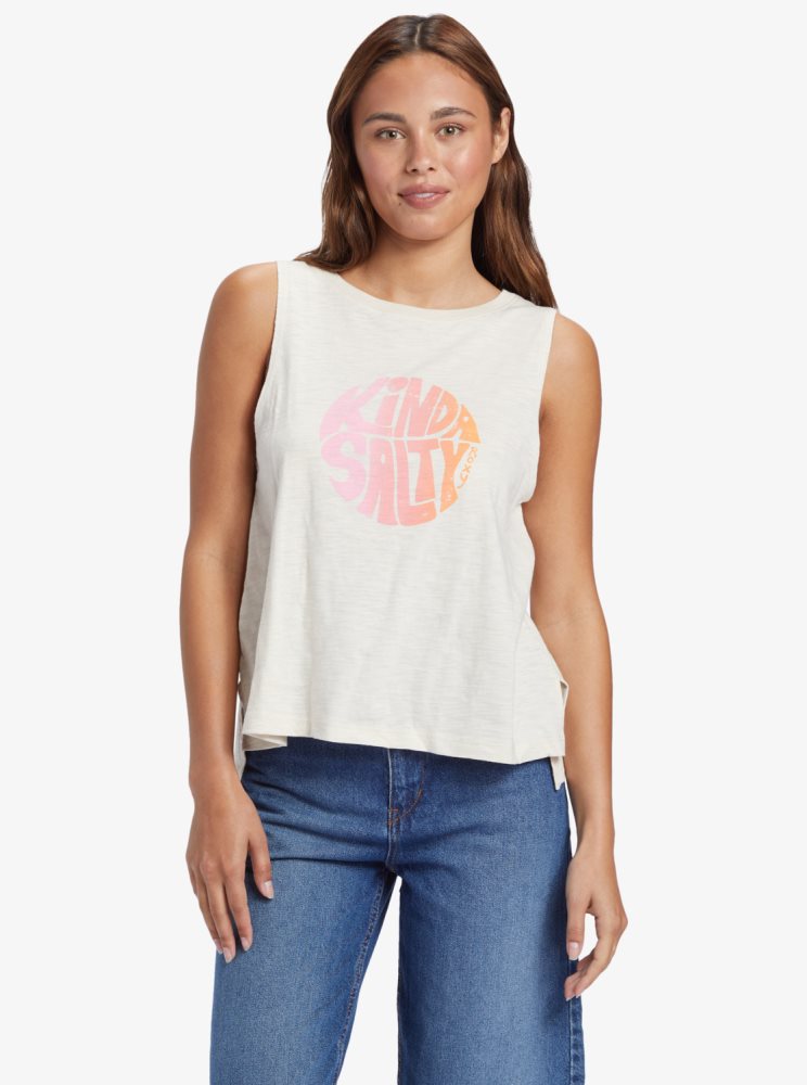 White Women\'s Roxy Kinda Salty Sleeveless T Shirts | USA QZMU-83671