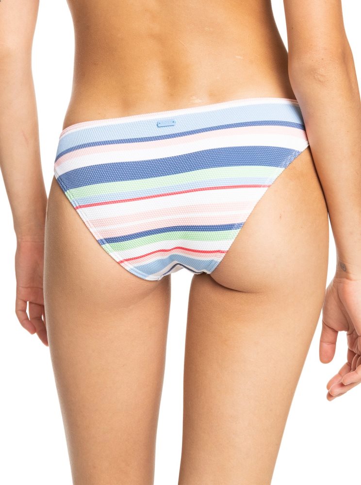 White Women's Roxy Line Up Mid-Rise Bikini Bottoms | USA VDOM-71429