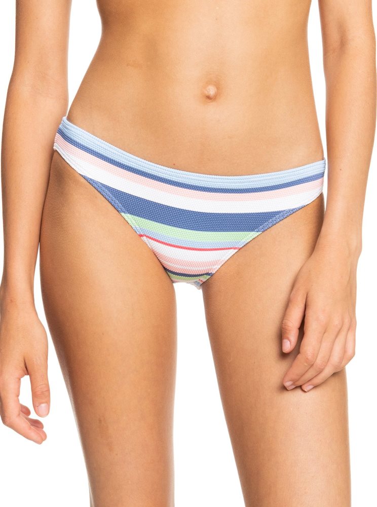 White Women\'s Roxy Line Up Mid-Rise Bikini Bottoms | USA VDOM-71429