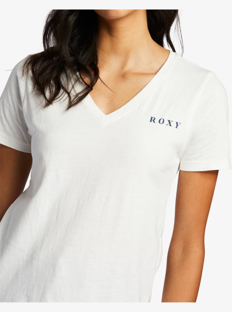 White Women's Roxy Majestic Scene V-Neck T Shirts | USA UYMX-57290