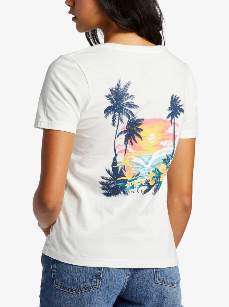 White Women's Roxy Majestic Scene V-Neck T Shirts | USA UYMX-57290