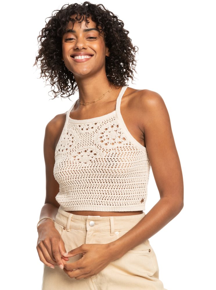 White Women's Roxy Malibu Crush Knitted Halter Tops | USA TJBI-92450