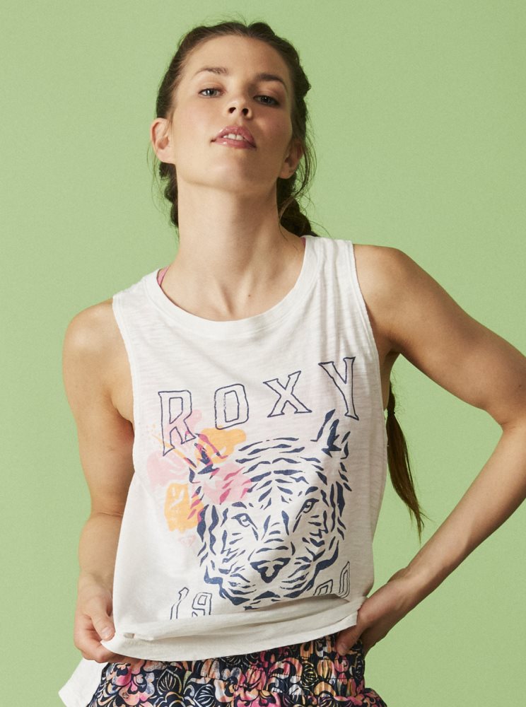 White Women's Roxy Meower Power Sleeveless T Shirts | USA YKDI-49623