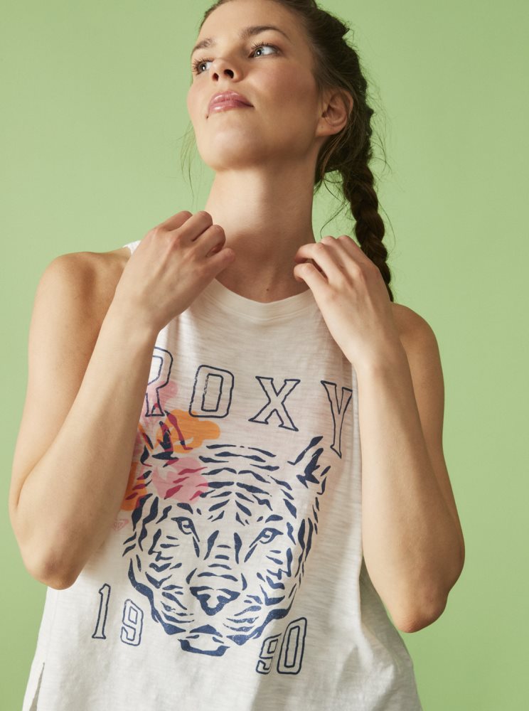 White Women's Roxy Meower Power Sleeveless T Shirts | USA YKDI-49623