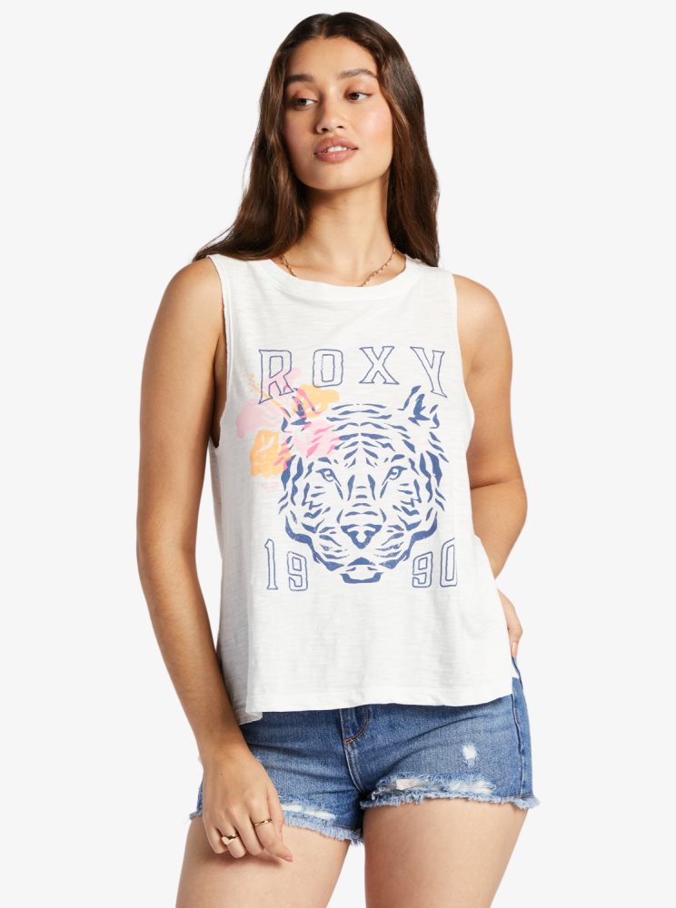 White Women's Roxy Meower Power Sleeveless T Shirts | USA YKDI-49623