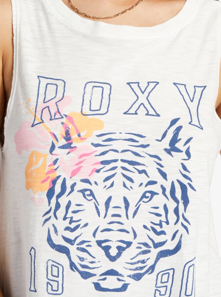 White Women's Roxy Meower Power Sleeveless T Shirts | USA YKDI-49623