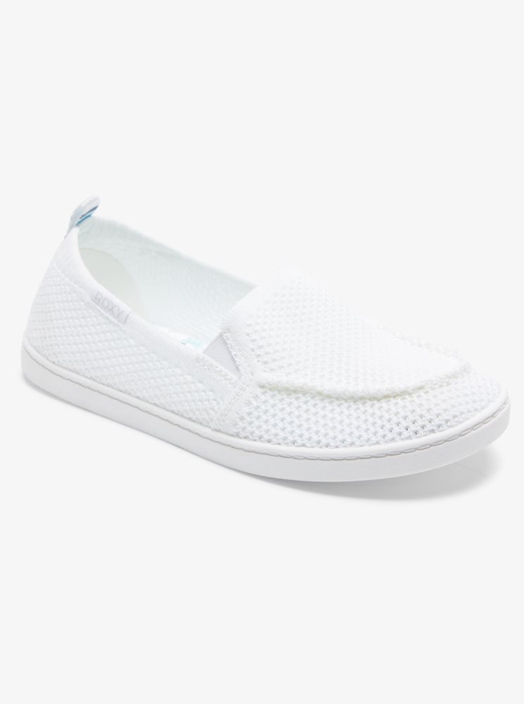 White Women\'s Roxy Minnow Knit Slip On Shoes | USA ZJPD-17548