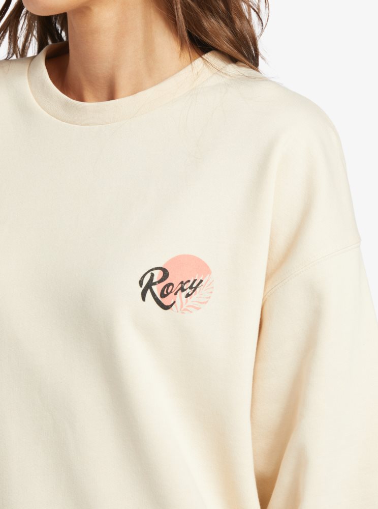 White Women's Roxy Morning Hike Crewneck Boyfriend Sweatshirts | USA OULB-04937