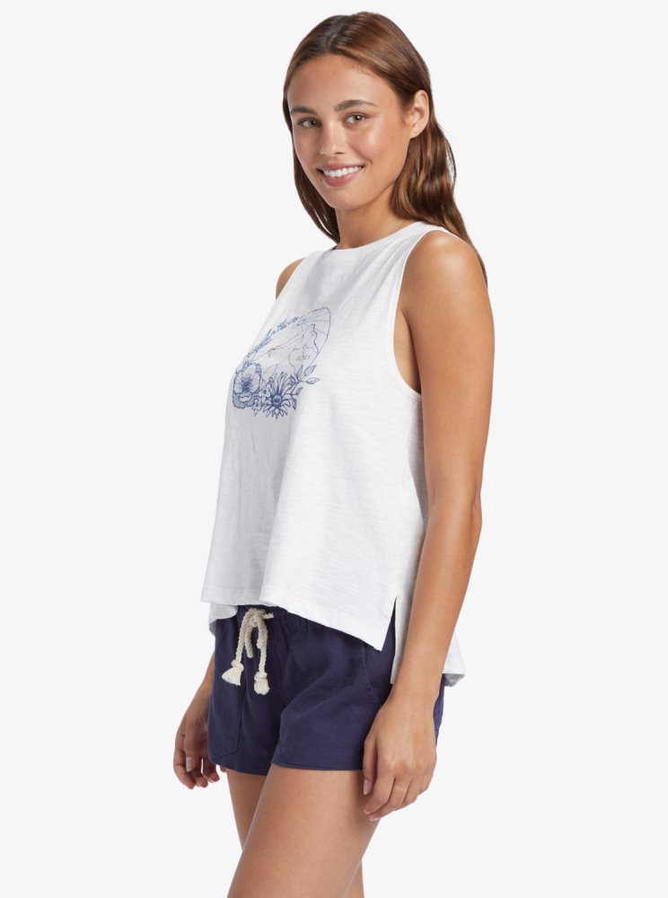 White Women's Roxy Mountain Day Sleeveless T Shirts | USA DVKO-03179