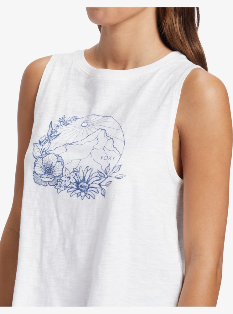 White Women's Roxy Mountain Day Sleeveless T Shirts | USA DVKO-03179