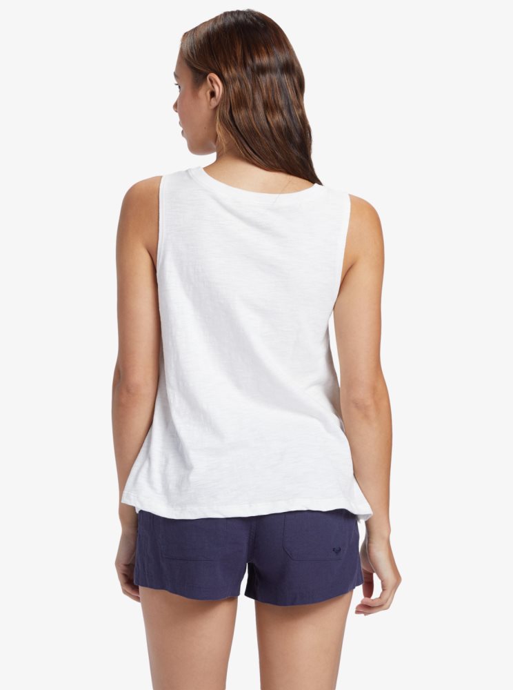 White Women's Roxy Mountain Day Sleeveless T Shirts | USA DVKO-03179