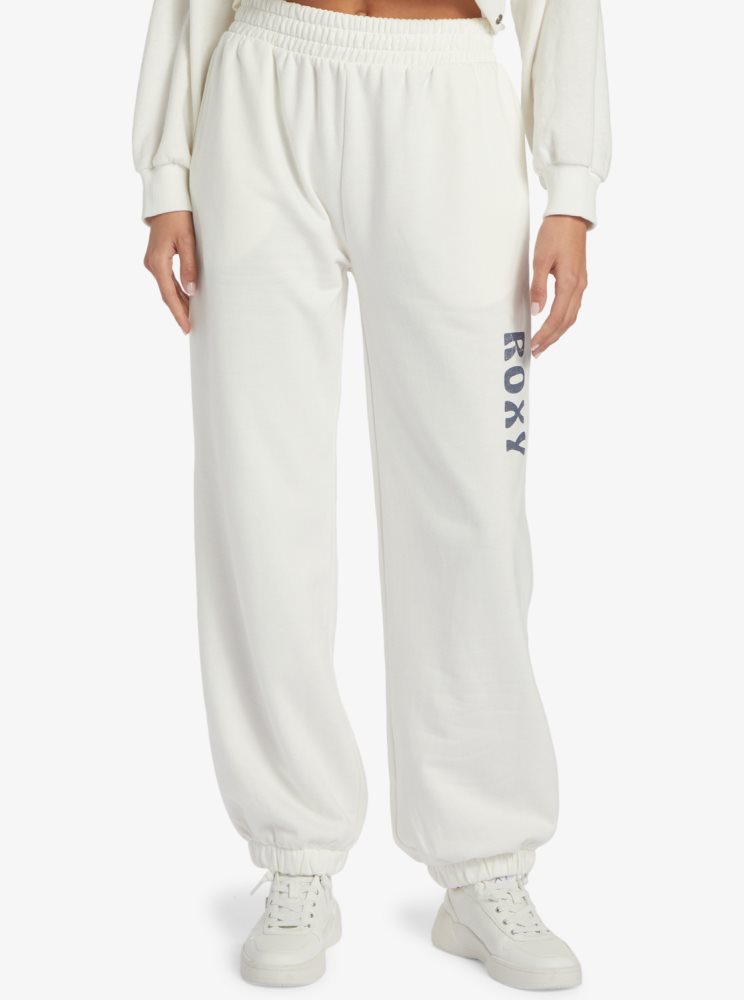 White Women's Roxy Move On Up Baggy Track Pants | USA VEKW-82579