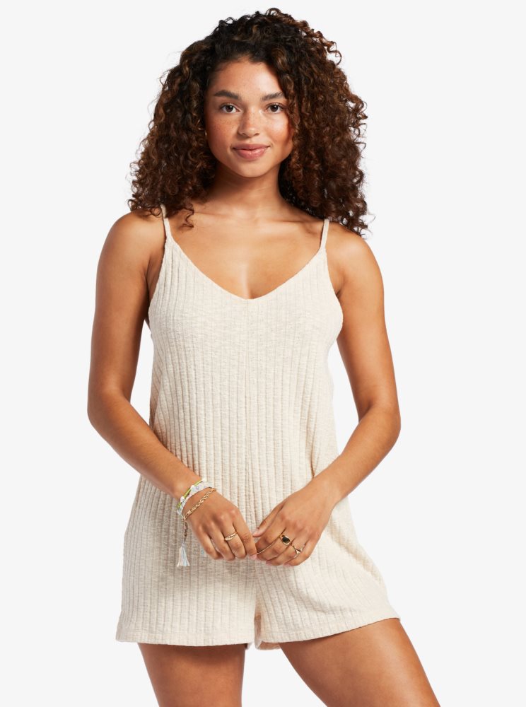 White Women\'s Roxy On Our Way Knit V-Neck Rompers | USA IFMT-42987