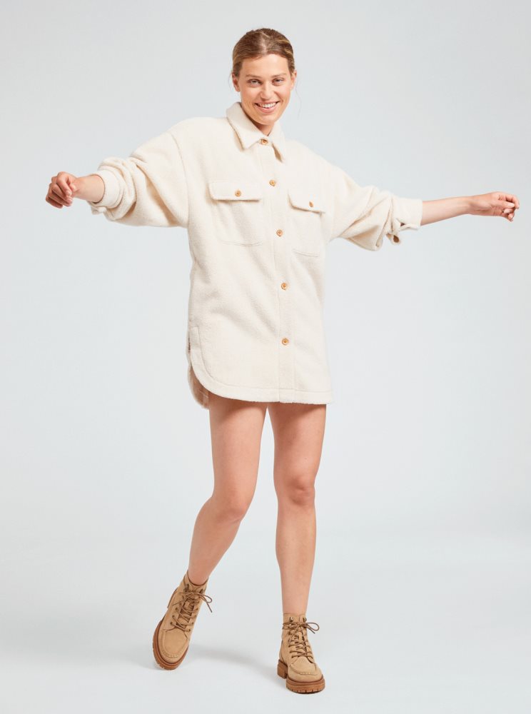 White Women's Roxy Over And Out 2 Oversized Shacket Jackets | USA EMWI-98126