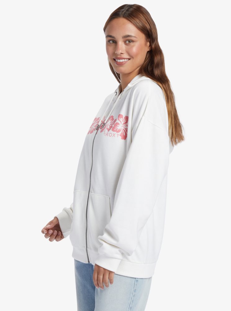 White Women's Roxy Oversized Evening Hike C Oversize Hoodie | USA EWUQ-68904