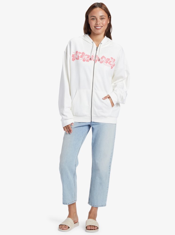 White Women's Roxy Oversized Evening Hike C Oversize Hoodie | USA EWUQ-68904