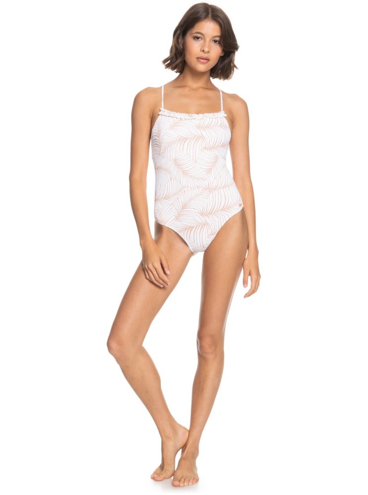 White Women's Roxy Palm Tree Dreams One Piece Swimsuits | USA OAVM-30428