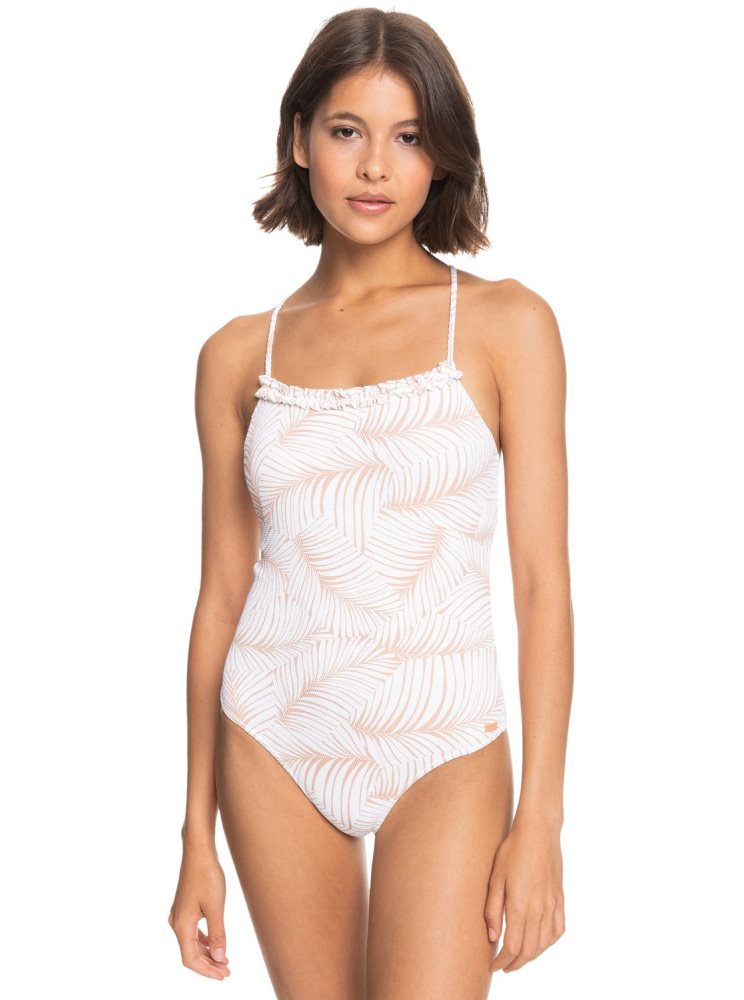 White Women\'s Roxy Palm Tree Dreams One Piece Swimsuits | USA OAVM-30428