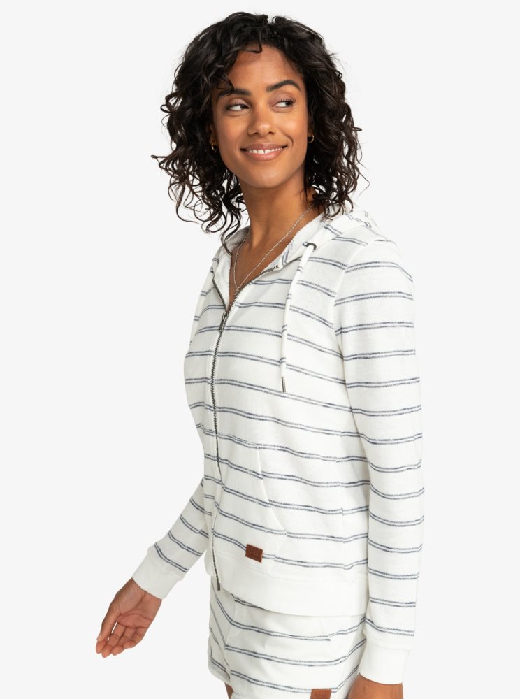 White Women's Roxy Perfect Wave Stripes Zip-Up Hoodie | USA UARO-31572