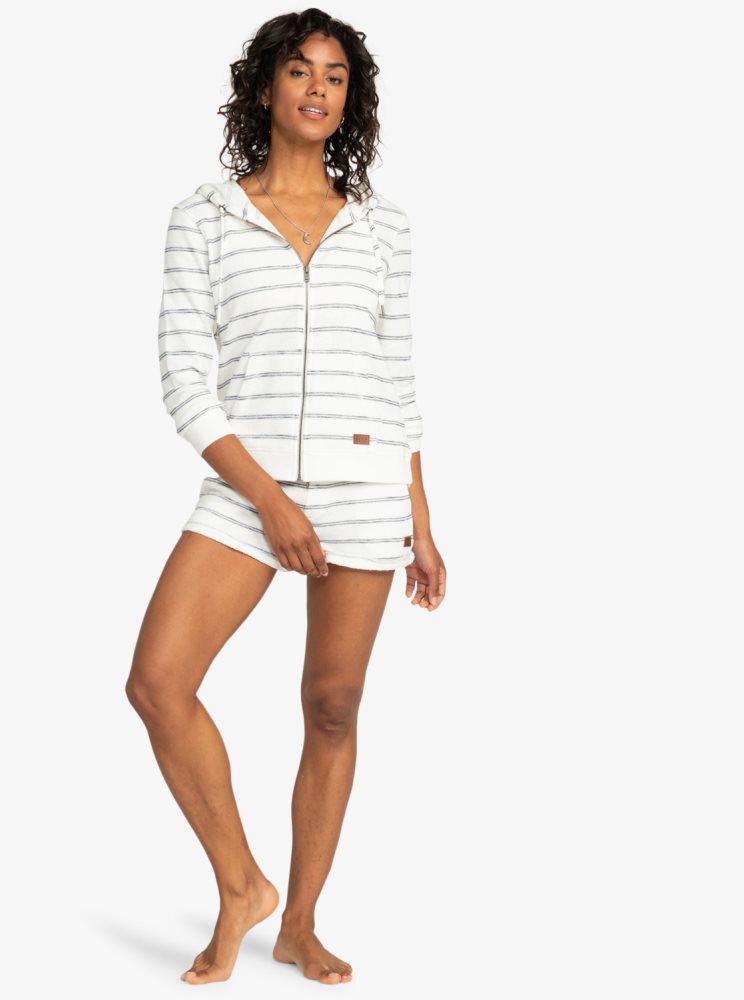 White Women's Roxy Perfect Wave Stripes Zip-Up Hoodie | USA UARO-31572