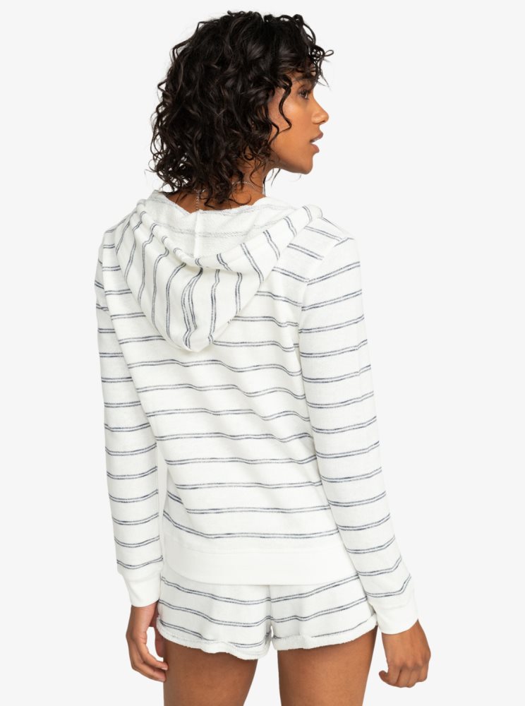 White Women's Roxy Perfect Wave Stripes Zip-Up Hoodie | USA UARO-31572