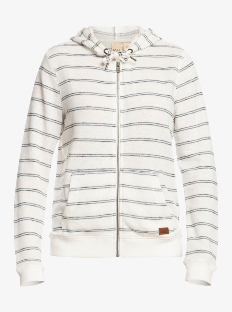 White Women's Roxy Perfect Wave Stripes Zip-Up Hoodie | USA UARO-31572