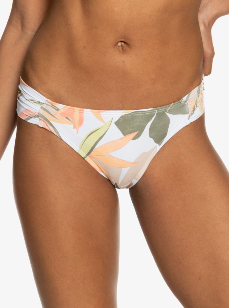 White Women's Roxy Printed Beach Classics Moderate Bikini Bottoms | USA AGVB-53874