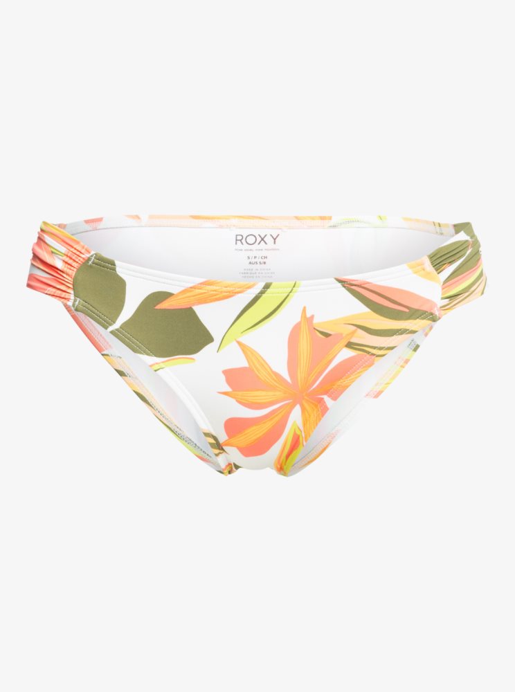 White Women's Roxy Printed Beach Classics Moderate Bikini Bottoms | USA AGVB-53874