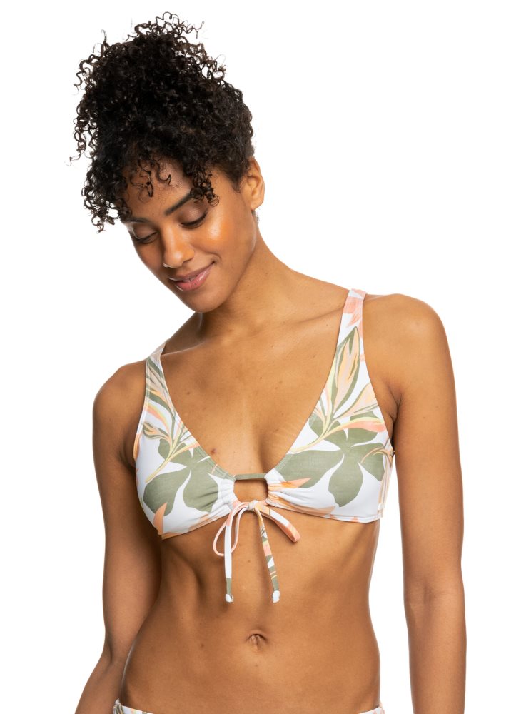 White Women\'s Roxy Printed Beach Classics Bralette Bikini Tops | USA FORC-61432