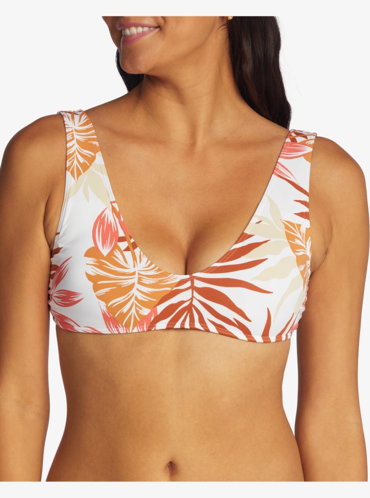 White Women's Roxy Printed Beach Classics Bralette Bikini Tops | USA KFCE-42798