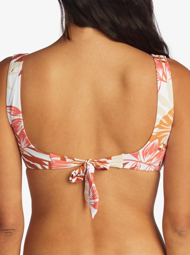 White Women's Roxy Printed Beach Classics Bralette Bikini Tops | USA KFCE-42798