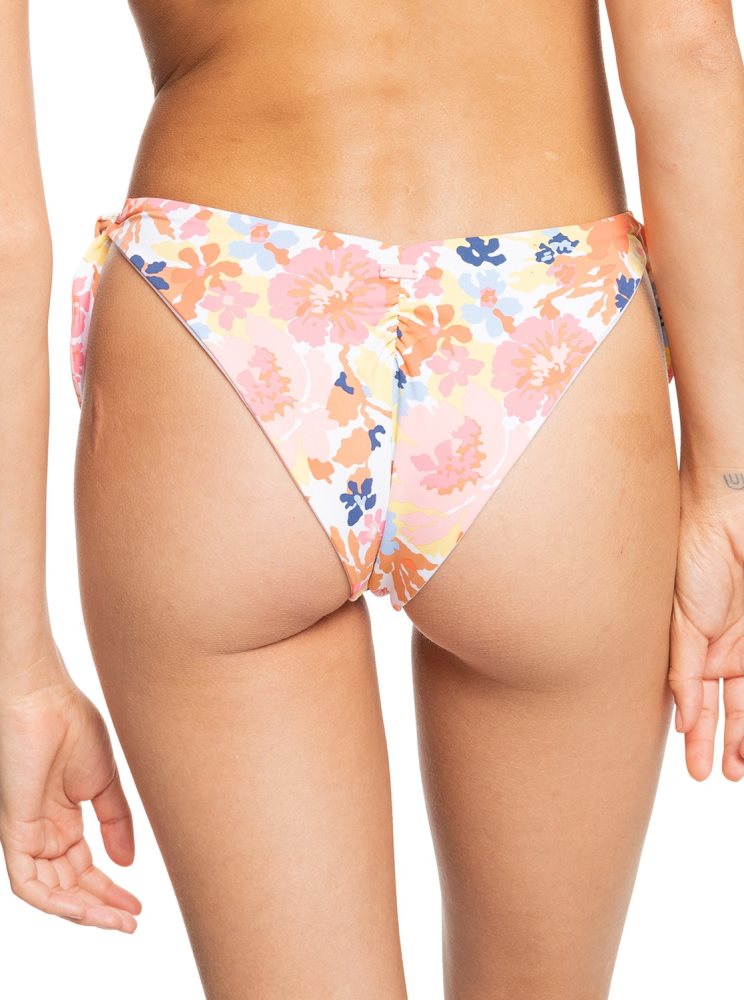 White Women's Roxy Printed Beach Classics Cheeky Bikini Bottoms | USA MYKP-42138