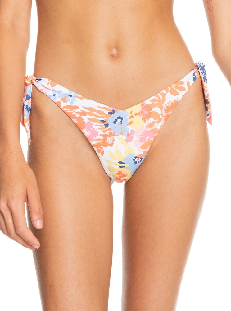 White Women\'s Roxy Printed Beach Classics Cheeky Bikini Bottoms | USA MYKP-42138