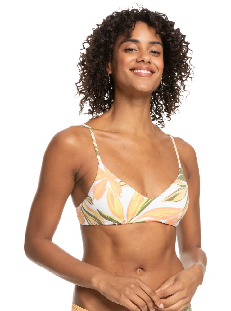 White Women's Roxy Printed Beach Classics Bra Bikini Tops | USA MYTH-36085