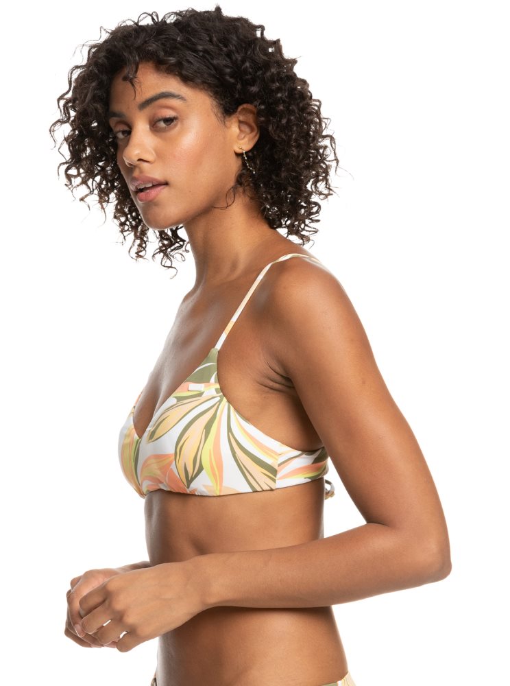 White Women's Roxy Printed Beach Classics Bra Bikini Tops | USA MYTH-36085