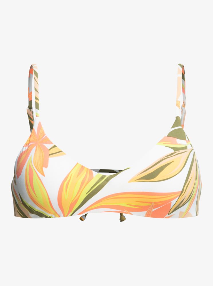 White Women's Roxy Printed Beach Classics Bra Bikini Tops | USA MYTH-36085