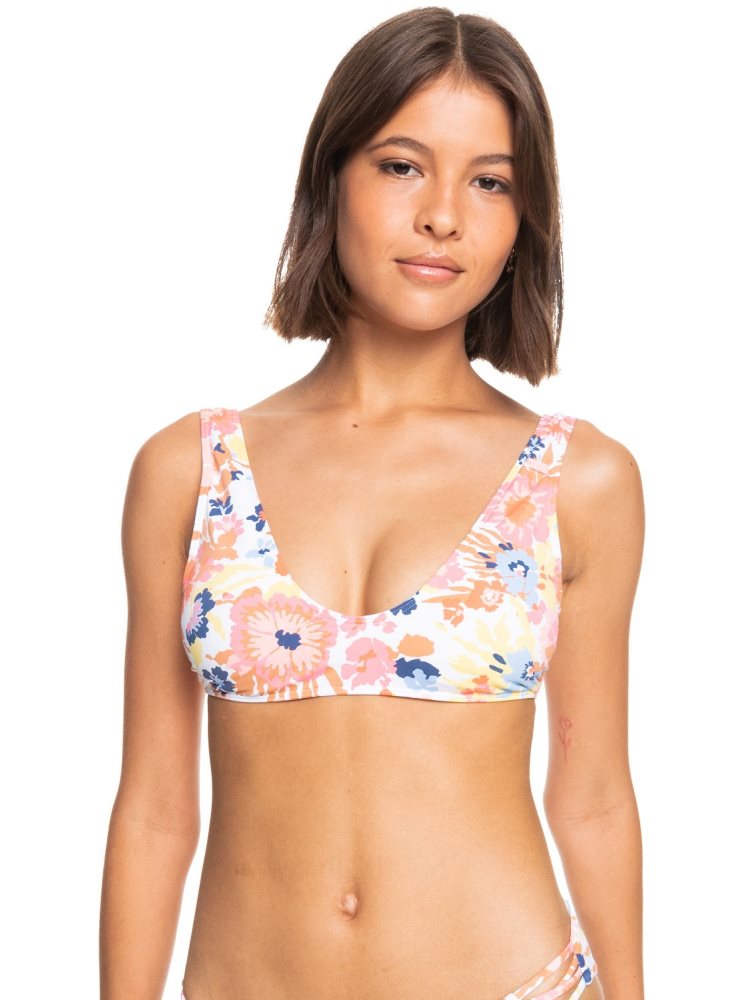 White Women\'s Roxy Printed Beach Classics Bralette Bikini Tops | USA NOXJ-90628