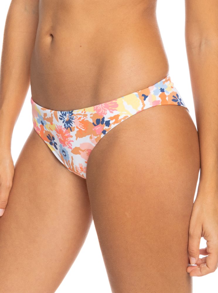 White Women's Roxy Printed Beach Classics Cheeky Bikini Bottoms | USA OHJQ-28451