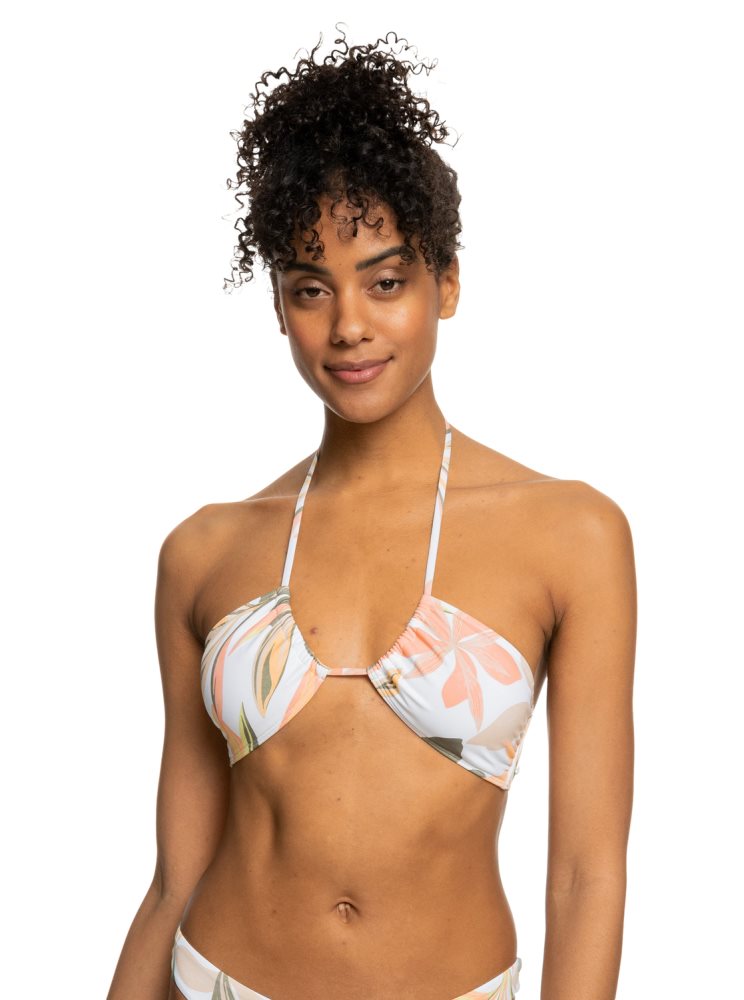 White Women\'s Roxy Printed Beach Classics Triangle Bikini Tops | USA ZTDW-75419