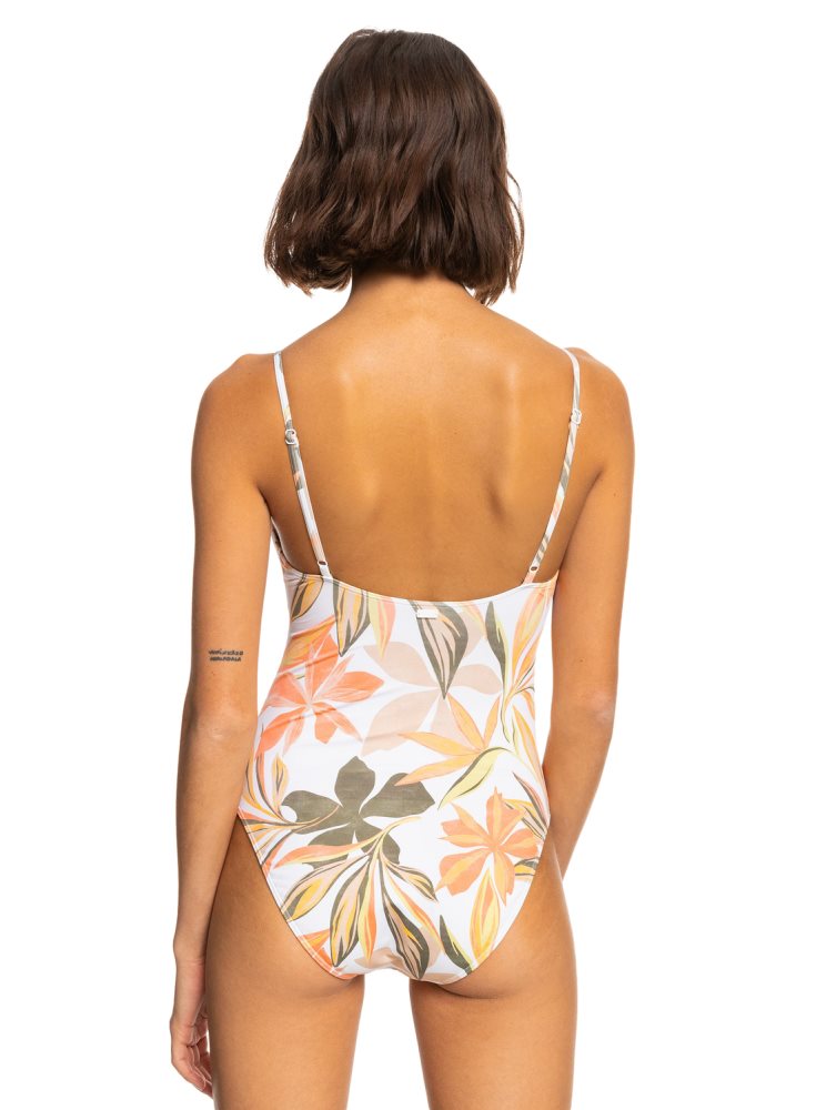 White Women's Roxy Printed Beach Classics One Piece Swimsuits | USA ZVGX-75146