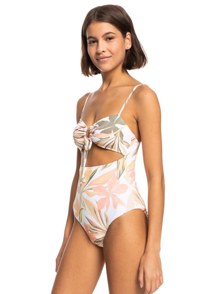 White Women's Roxy Printed Beach Classics One Piece Swimsuits | USA ZVGX-75146