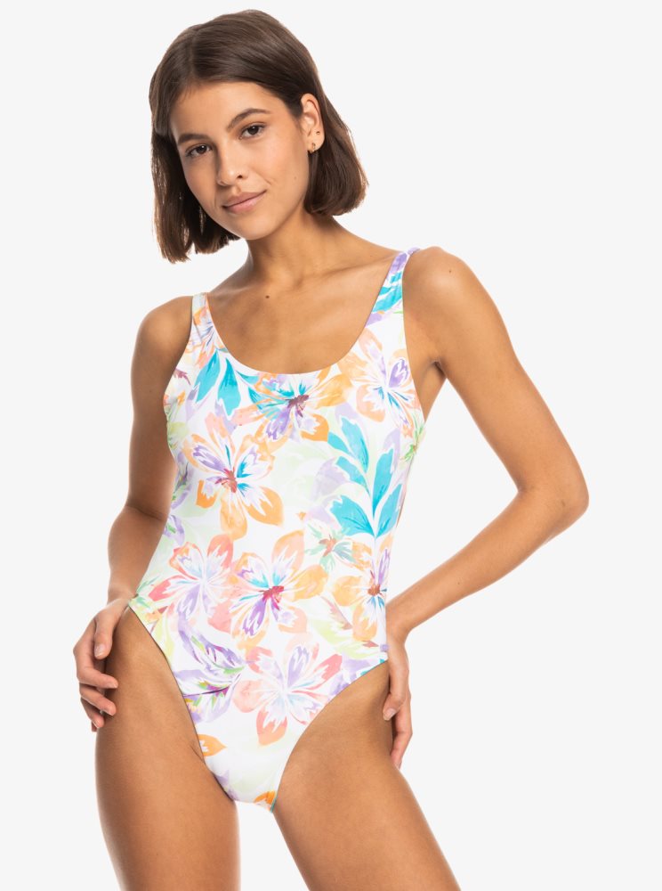 White Women's Roxy Retro Revo One Piece Swimsuits | USA FHUK-91780