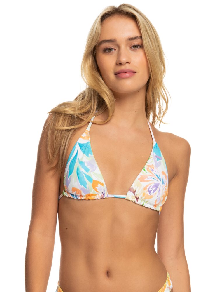 White Women's Roxy Retro Revo Reversible Tiki Triangle Bikini Tops | USA JMDR-18397