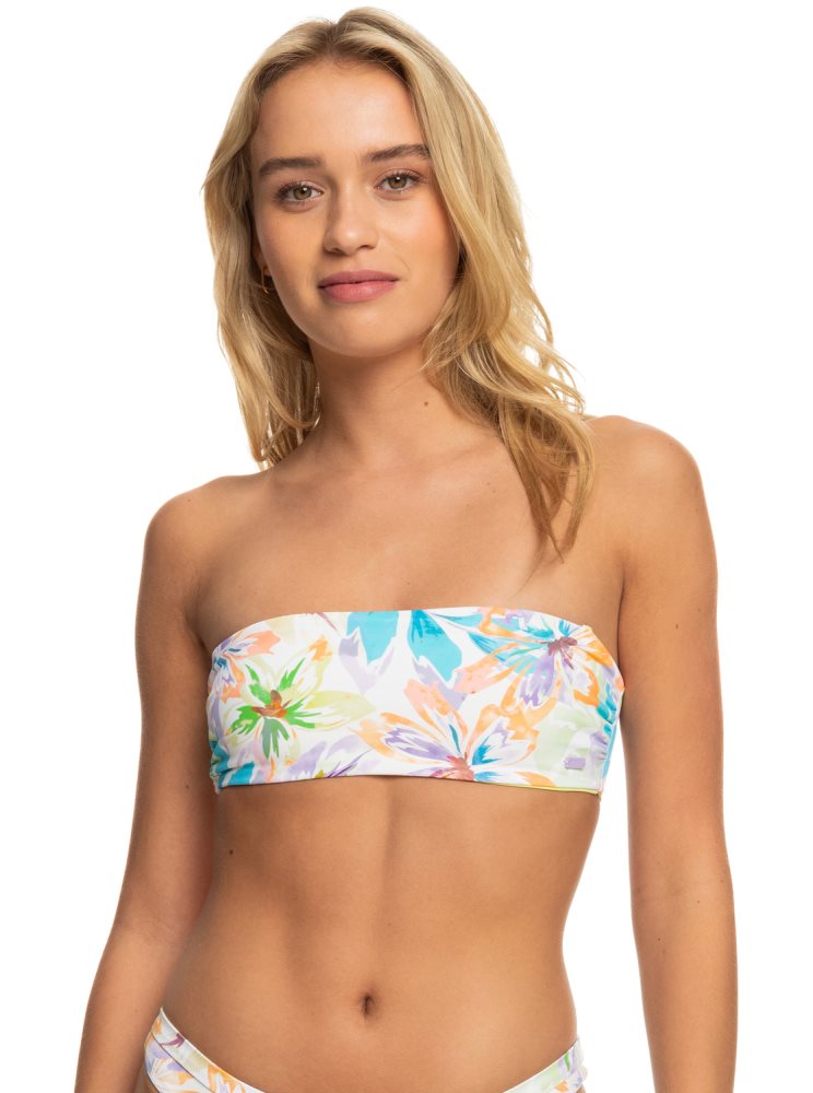 White Women's Roxy Retro Revo Reversible Bandeau Bikini Tops | USA RVWX-01496