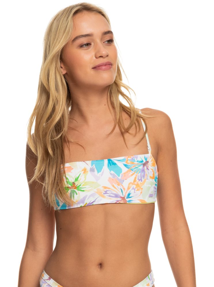 White Women's Roxy Retro Revo Reversible Bandeau Bikini Tops | USA RVWX-01496