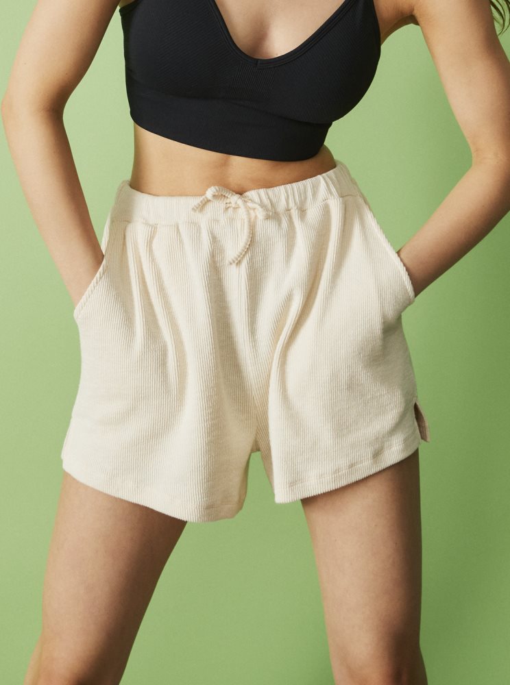 White Women's Roxy Sand Path Elastic Waist Shorts | USA NHBW-37965