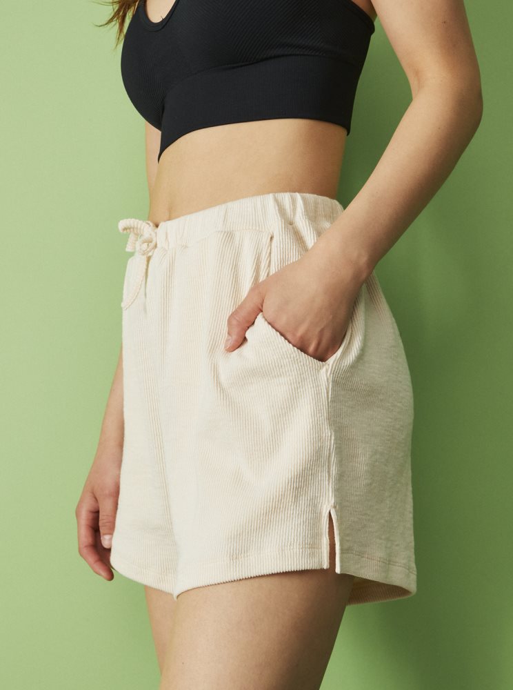 White Women's Roxy Sand Path Elastic Waist Shorts | USA NHBW-37965